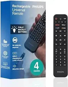 Philips Rechargeable Tv Remote Control, Universal Remote Control, Backlit Buttons, Samsung Tv Replacement For Smart Tvs, Apple Tv, Sony, Lg Tv, 4-Device, srp3625b/37