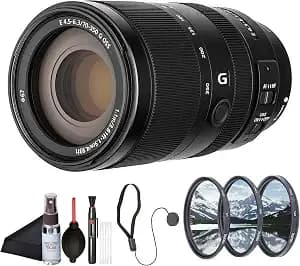 Sony E 70–350mm f4.5–6.3 G Oss Super-Telephoto Zoom Lens (sel70350g) – Aps-C E-Mount - Optical Steadyshot - Filter Kit, Cap Keeper, Cleaning Kit
