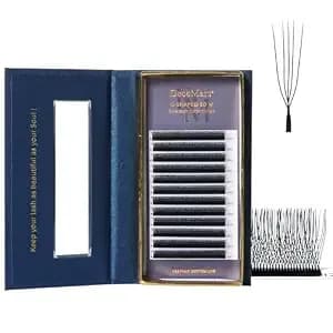Decemars 5d U Shaped Eyelash Extensions Easy Fan Russian Volume Crisscross Eyelashes W Lashes Natural Soft Handwoven False Eye Lashes Mesh Wispy Clusters (Matte Black-0.07mm-L+, 8-14mm Mix)