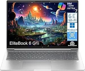 Hp Elitebook 6 g1i Laptop Computer With Intel Ultra 7 255u, For Home Office Business, Lifetime Office 365, (16gb ddr5, 256gb Ssd), Backlit Keyboard, Thunderbolt 4, Wifi 6e, Windows 11 Pro, Pale Silver