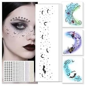Halloween Glitter Freckle & Gems, Face Tattoo For Women Makeup Decorations - Black Orange Purple Face Gems, Halloween Costumes Decorations, Party Favors, Face Paint Stickers