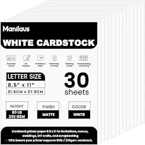 White Cardstock 8.5 X 11, Heavy 80 Lb Card Stock Paper, 30 Sheets. - Thick Cardstock Printer Paper 8.5x11, White Card Stock For School, Classroom Crafts, Invitations, Card Making & Scrapbooking
