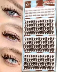 Zegaine Brown Lash Clusters With Bottom Eyelash Clusters Manga Dark Brown Cluster Eyelash Extensions 222pcs Brown Bunny Lashes Clusters D-Curly Individual Lashes 10-16mm
