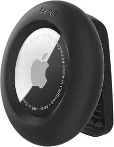 Belkin Apple Airtag Secure Holder With Clip - Durable Scratch Resistant Case Air Tag Spring Loaded Attach To Backpack, Clothing, And Luggage Black
