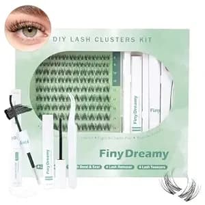 Natural Lash Clusters Kit Spider Breeze Eyelash Clusters Kit Wispy Lashes Cluster Fairy Individual Lashes Bond Seal Tweezer Remover(Spider Kit 8-16mm)