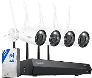 Reolink 4k Security Camera System, 4pcs Outdoor 8mp Plug-In Wifi 6 Cameras - Full Metal Material, Color Night Vision, Person/Vehicle/Animal Detection, 16ch Wifi Nvr With 2tb Hdd, rlk12-800wb4