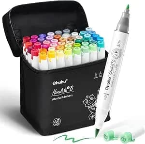 Ohuhu Alcohol Markers Brush& Fine 48 Colors For Adults Coloring Refillable - Ap Certified Art Marker Set, Dual Tips Alcohol-Based For Artists Beginners Drawing Illustration Sketching, Honolulu 2b