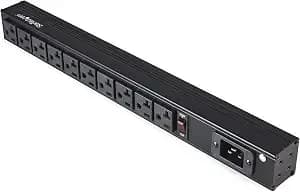 Startech 10-Outlet 1u Pdu, 125v/16a, Ul, 8ft Cord, Taa (rkpw101920) - Nema 5-20p Input, 10x Nema 5-15/20r Outlets, 20a Breaker, Front Switch, Fits 2-Post And 4-Post Racks