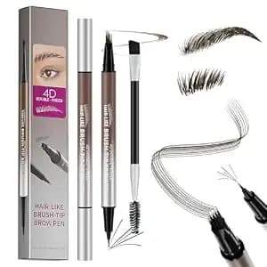 Dual End Microblading Brow Pen,Waterproof Long Lasting 4d Hair-Black Brown - Dual-Sided Design With 4-Prong Micro Tip & Blending Spoolie,4d Natural Hair-Like Strokes,All-Day Sweat Resistant Eyebrow