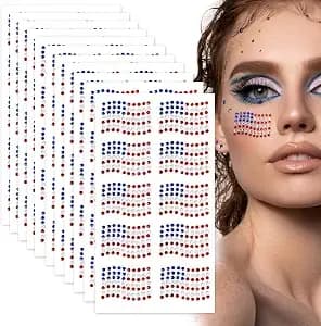 100pcs American Flag Face Gems, Red White Blue Flag Rhinestone Sticker