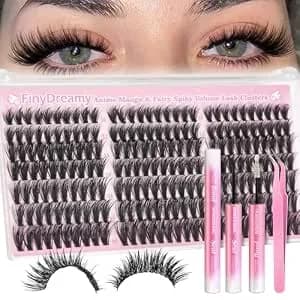 Manga Lash Clusters Kit Spikes Wispy Cluster Eyelash Extensions Kit Fluffy Fairy Individual Lashes Clusters Anime Volume Lash Extension Natural D Curl Lash Bond And Seal(10-18mm Kit 210pcs)