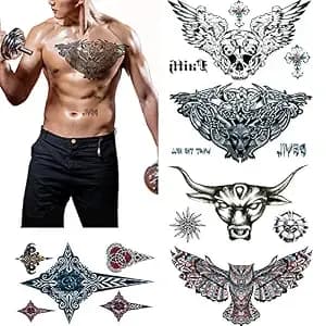 Large Tattoos Fake Temporary Body Art Stickers For Men Women Teens, Viwieu 3d Realistic Girls Chest Temporary Tattoos, 5 Sheets, Water Transfer Body Tattoos