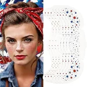 4th Of July Red White And Blue Freckles Tattoo, 8pcs Patriotic Glitter Freckles Face Temporary Tattoos, 2026 4th Of July Outfits For Women Kids, Memorial Day Fourth Of July Face Tattoo