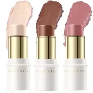 3 Pcs Neutral Contour Stick Set,Professional Makeup Kit For All Skin - Falocutus Cream Blush & Highlighter Bronzer Pen,Long Lasting & Smooth Natural Face Contouring Illuminator