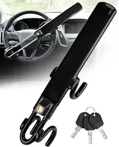Tevlaphee Steering Wheel Lock Anti-Theft Car Device Heavy Duty Security Car Lock Antitheft Locking Devices Great Deterrent Adjustable Car Wheel Lock Anti Theft For Vehicle Truck With 3 Keys(Black)
