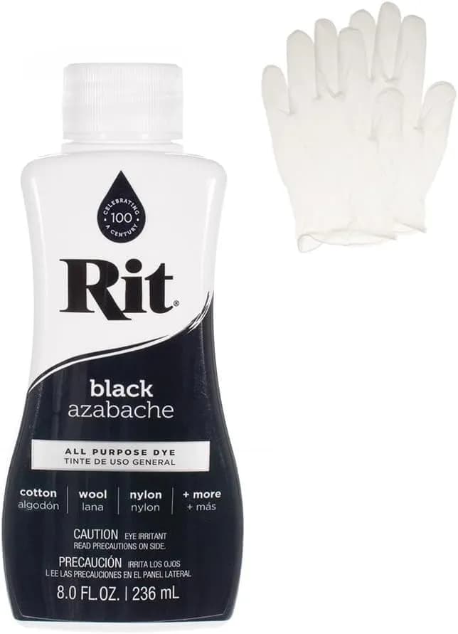 Rit Dye – Liquid Fabric Dye For Crafting, Clothing, And DéCor – 8 Oz. Bottle – Black (Gloves Included)