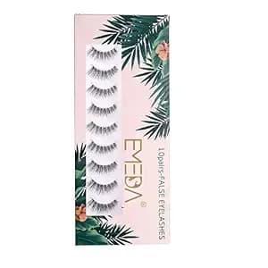 Emeda False Eyelashes Natural Lashes Wispy 0.01mm Ultra Thin Band 12mm Cat - Eye 10 Pairs Invisible Clear Band 3d Demi Wispies Short Fake Eye Lashes Strips Handmade (005)