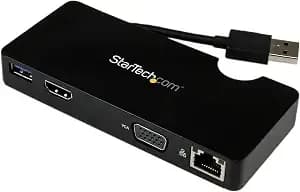 Startech Usb 3.0 Travel Mini Dock, Hdmi Or Vga, Usb & Gbe (usb3smdockhv) - Universal Laptop Travel Hub, Single Usb 3.0 Connection, Hub Port, Gigabit Ethernet, Docking Station, Portable