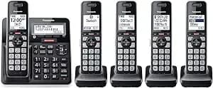 Panasonic Cordless Phone With Answering Machine, Advanced Call Block, link2cell Bluetooth, One-Ring Scam Alert, 2-Way Recording, Spam/Robocall Protection & 5 Handsets - Kx-tgf975b (Black/Silver Trim)
