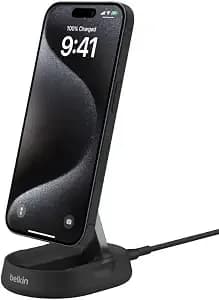 Belkin qi2 15w Magnetic Wireless Charging Stand, Convertible Charger - Magsafe Compatible, Iphone 16 Series, Airpods Pro, No Power Adapter, Convertible Stand, Desk Charger