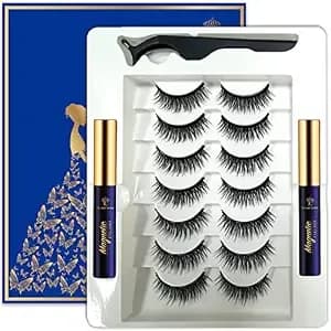 Magnetic Eyelashes With Eyeliner Kit - 7 Pairs 3d Short Magnetic Lashes With 2 Tubes Of Liner Waterproof, Natural Look,Long Lasting, Easy Reusable Fake Eyelashes