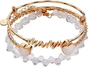 Alex And Ani Mama Bracelets - Women'S Bracelets Set Of 3, Expandable Wire Bangle, French Rope Cuff With Crystal Heart, Trendy Jewelry For Women
