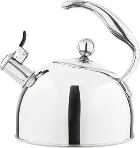 Viking 3-Ply Stainless Steel Tea Kettle, 2.6 Quart Stovetop Hot Water Pot With Tempered Glass Lid, Ergonomic Handle, Induction Ready, Mirror Finish