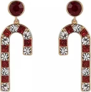 Hallmark Red And Clear Stone Candy Cane Earrings