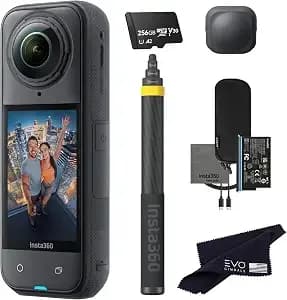 insta360 x5 Extended Selfie Stick Drone View Bundle ((3m/9.8ft))-8k Waterproof 360 Action Camera With 1/1.28" 48mp Sensors, 8k 360 Hdr Video - Bundle Includes 3m Selfie Stick, Lens Cap (256gb)