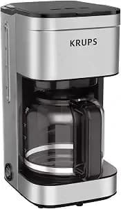 Krups Coffee Maker 10 Cups Simply Brew Stainless Steel Drip Coffee Maker, 900 Watts Coffee Filter, Drip Free, Dishwasher Safe Pot , Black & Silver - Pause & Brew Mid-Cycle Pour, Keep Warm Function, Reusable Filter Included, Drip-Free Dishwasher-Safe Glass