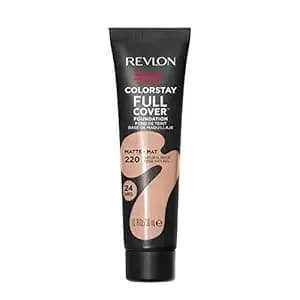 Revlon Colorstay Full Cover Longwear Matte Foundation, Heat & Sweat Resistant Lightweight Face Makeup, 220 Natural Beige, 1.0 Fl Oz