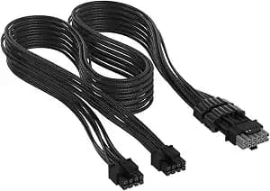 Corsair Elite Premium Type 5 Individually Sleeved 2x 8-Pin To Pcie 12v-2x6 600w Psu Cable – Triple-Mesh Paracord Sleeve, Low-Profile Cable Combs, Compatible Type 5 Psus – Black
