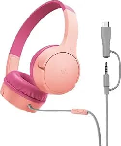 Belkin Soundform Mini Wired Kids Headphones, On Ear, Usb C To 3.5mm Adapter - Built-In Microphone, 85db Volume Limiter For Safe Listening, Durable Design, Fun Stickers, Online Learning, Classroom, Travel