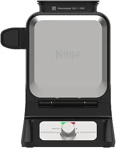 Ninja Belgian Waffle Maker Pro, 5 Shade Settings, Black/Silver, bw1001 - Vertical Design, Neverstick Coating, Precision-Pour Cup, Recipe Guide, Dishwasher-Safe Parts