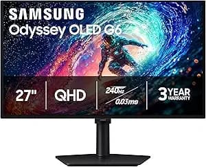 Samsung 27" Odyssey Oled g6 (g61sh) Qd-Oled, Qhd (1440p) Gaming Monitor - 240hz, 0.03ms, Glare-Free, Pantone Validated, hdr10, Height-Adjustable Stand, Oled Safeguard, 3 Yr Warranty (ls27hg612snxza)