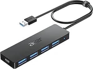 Acer Usb Hub 4 Ports, Multiple Usb 3.0 Hub, Usba Splitter For Laptop/Pc 2ft - Type C Power Port, Extender For 4*Usb A Port -Mouse, Keyboard, Flash Drive, U Disk, Printer Compatible With Desktop And More