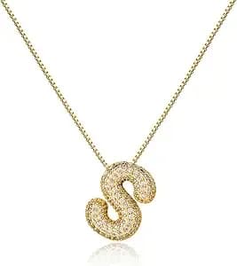 Cicy Bell Initial Necklace For Women 18k Gold Plated Bubble Letter Necklace - Dainty Cubic Zirconia Name A-Z Pendant Necklace Birthday Trendy Jewelry Gifts