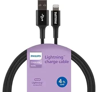 Philips Usb-A To Lightning Cable, 4ft, Black