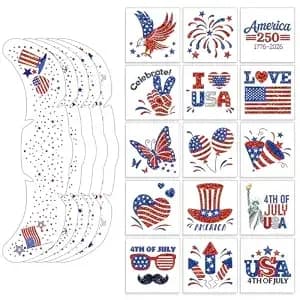 40 Pcs Red White Blue Glitter Freckles Face Tattoos, Usa Patriotic Temporary Fake Tattoos & Speckle Stickers For Adults Kids, Sparkle Makeup Kit For 4th Of July Rave Festival Party Everyday Wear