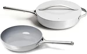 Caraway Fry Pan And Sauté Pan Duo - 10.5” Ceramic Frying Pan And 12” Deep Sauté Pan With Lid - Non Stick, Non Toxic, Oven Safe - Gray