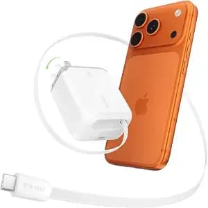 Belkin 67w Gan Usb C Retractable Charger Block Fast Charging For Travel - 3.3ft Retractable Cable, Usb C Port, Iphone 17, Galaxy s26, Airpods, Ipads, Macbook, Travel Charger, Charge Up To 2 Devices