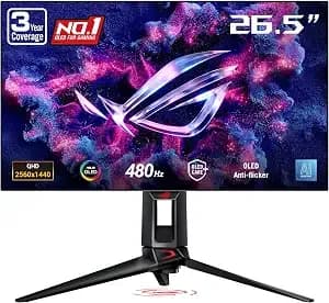 Asus Rog pg27aqdp 27 Inch 1440p 480hz Oled Gaming Monitor - Custom Heatsink, 0.03ms, G-Sync Compatible, Woled, Displayhdr 400, Ai Assistant, True 10-Bit, 99% Dci-p3, For ps5 And Xbox