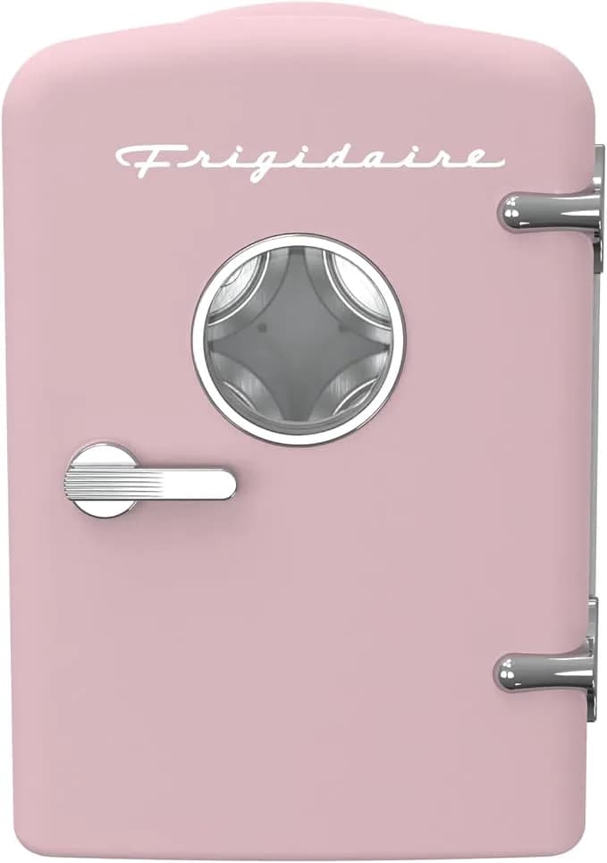 Frigidaire efmis171 Retro Mini Portable Personal Fridge - Ideal For Home, Office Or Dorm - Includes Carrying Handle, Ac/Dc Wall/Car Charger (Pink)