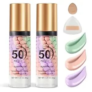 2pcs Color Correcting Primer For Face Before Makeup - Face Primer With Spf 50,Oil Control Primer Makeup,Hydrates And Moisturizes,Radiance Skin With Powder Puff