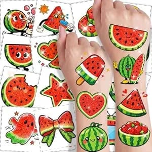 108 Pcs Watermelon Glitter Temporary Tattoos For Kids - Pre-Cut Waterproof Summer Fruit Tattoos , Birthday & Pool Party Favors, Gift Bag Fillers ,Watermelon Party Supplies & Decor