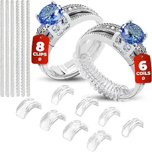 Ring Sizers For Loose Rings - 8 Easy-Clip Ring Adjusters And 6 Coil Adjusters - Ring Guards For Women And Men