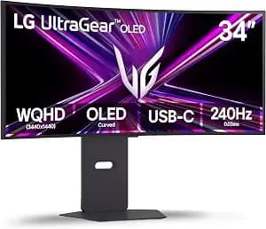 Lg 34gx900a-B 34-Inch Ultragear Wqhd (3440 X 1440) Oled Curved Gaming Monitor, 240hz, 0.03ms, Nvidia G-Sync, Vesa Displayhdr True Black 400, Hdmi 2.1, Displayport, Usb Type-C Pd 65w, Black