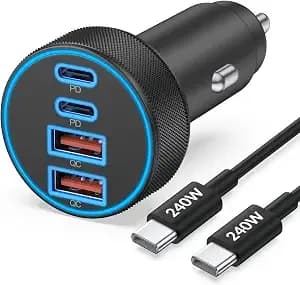 Iphone 17 16 15 Car Charger Fast Charging, 90w 4port Usb C Fast Car Charger - Cigarette Lighter Adapter, With 240w 3ft Usb-C Cable, For Iphone 17/Air/17 Pro Max/17e/16/15 Pro Max/Plus/16e, Ipad, Android