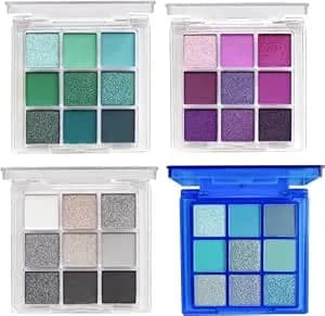 4 Pack/Set Eyeshadow Palette Set - Black, Blue, Green, Purple Themes, High Pigmented Blendable Matte & Glitter Shimmer Finishes, 24-Hour Long Wear Eye Makeup For Christmas Party & Music Festival