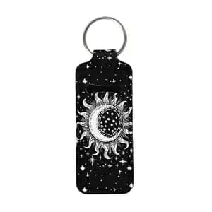 Bulopur Sun And Moon Lip Balm Holder Keychain Black Chapstick Holder Lipstick Sleeve Lip Gloss Tube Holder With Metal Ring Travel Accessories